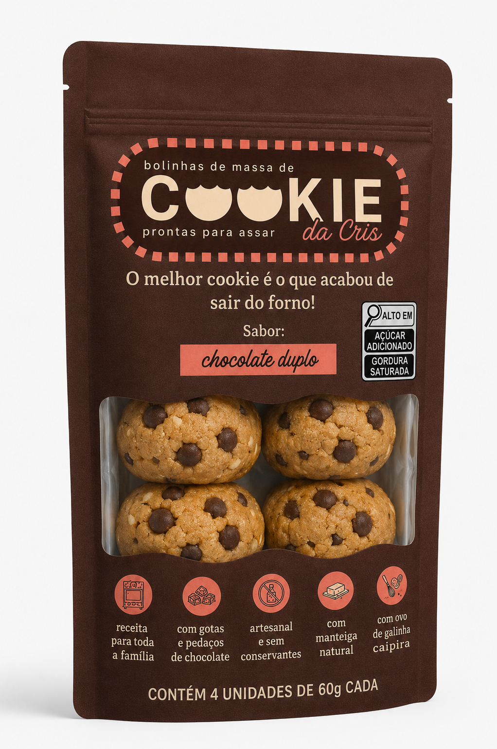 Cookie da Cris - Chocolate Duplo | 4x60g (240g)