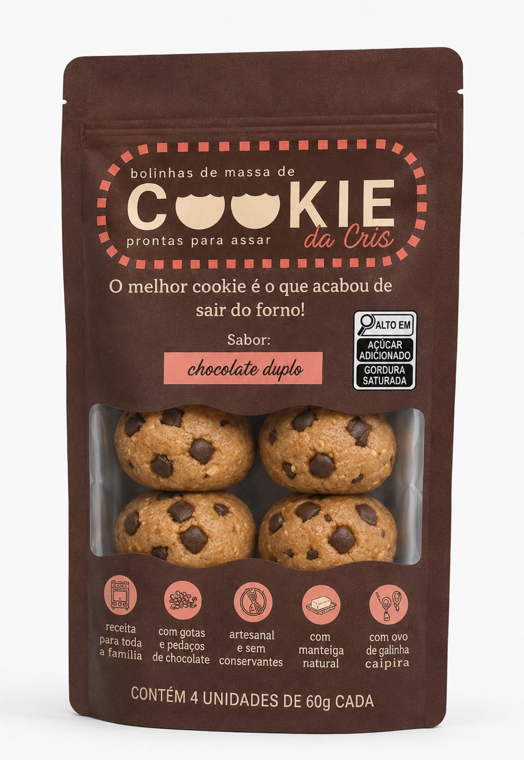 Cookie da Cris - Chocolate Duplo | 4x60g (240g)